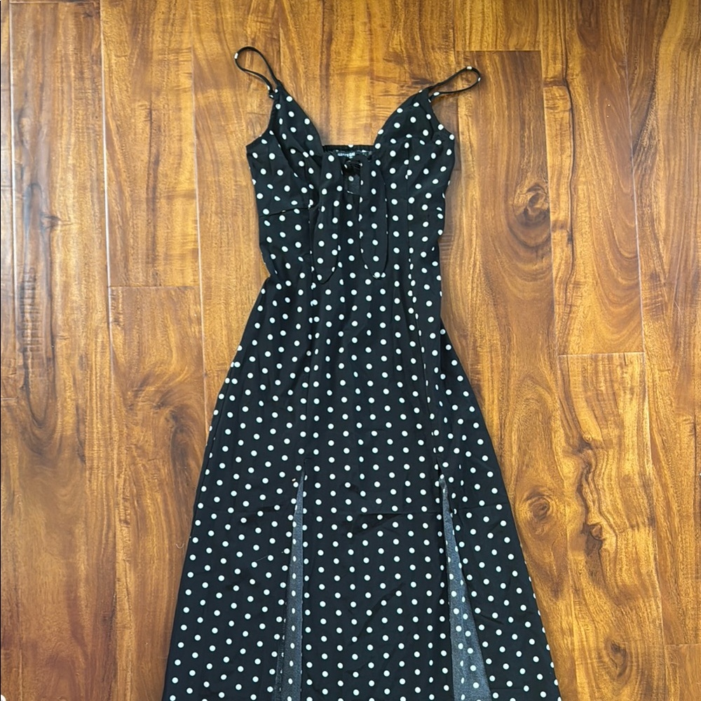 Black Polka Dot Dress with leg slits